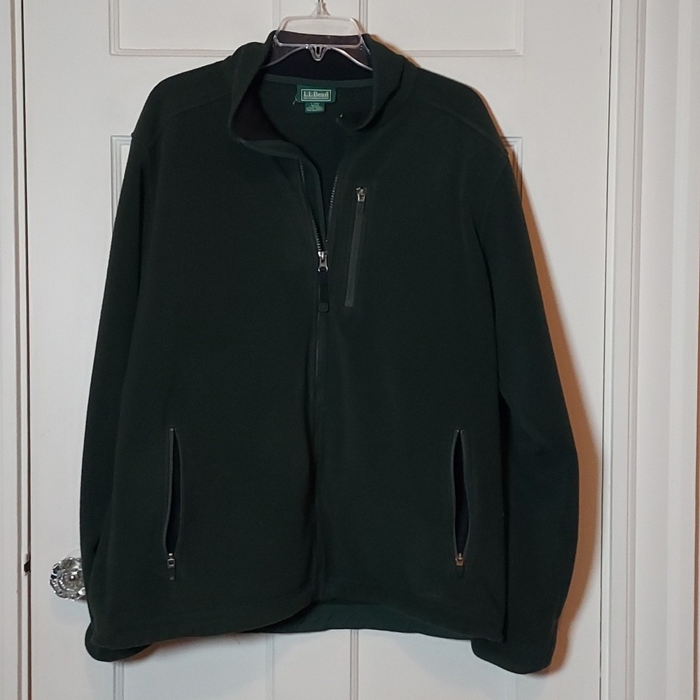 Vintage LL Bean Men's Green Fleece Full Zip Jacket Large